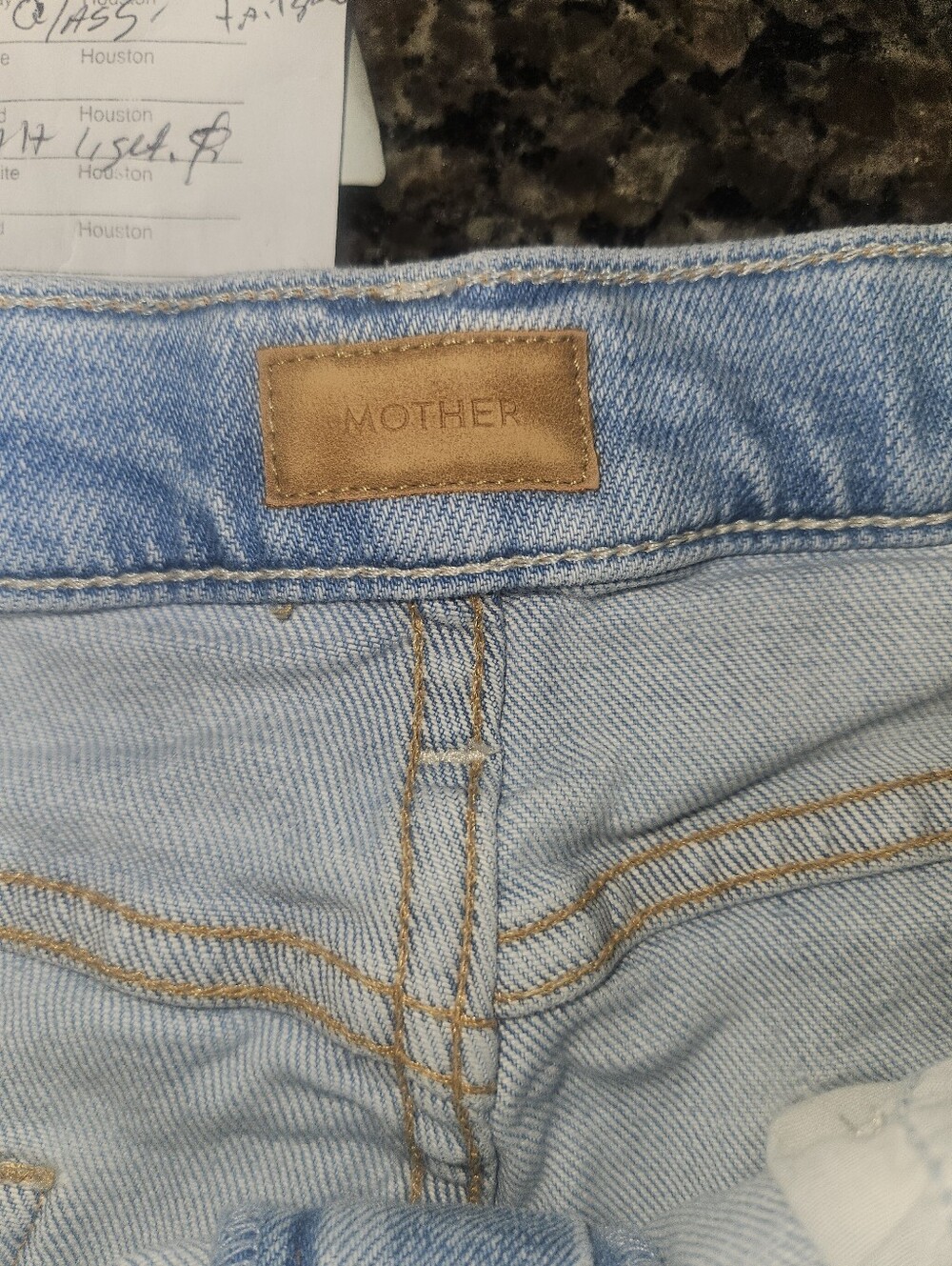 Mother Denim Rambler Zip Slice Hover Fray Jeans Women’s 32 Light Wash Red Bow - Picture 4 of 10